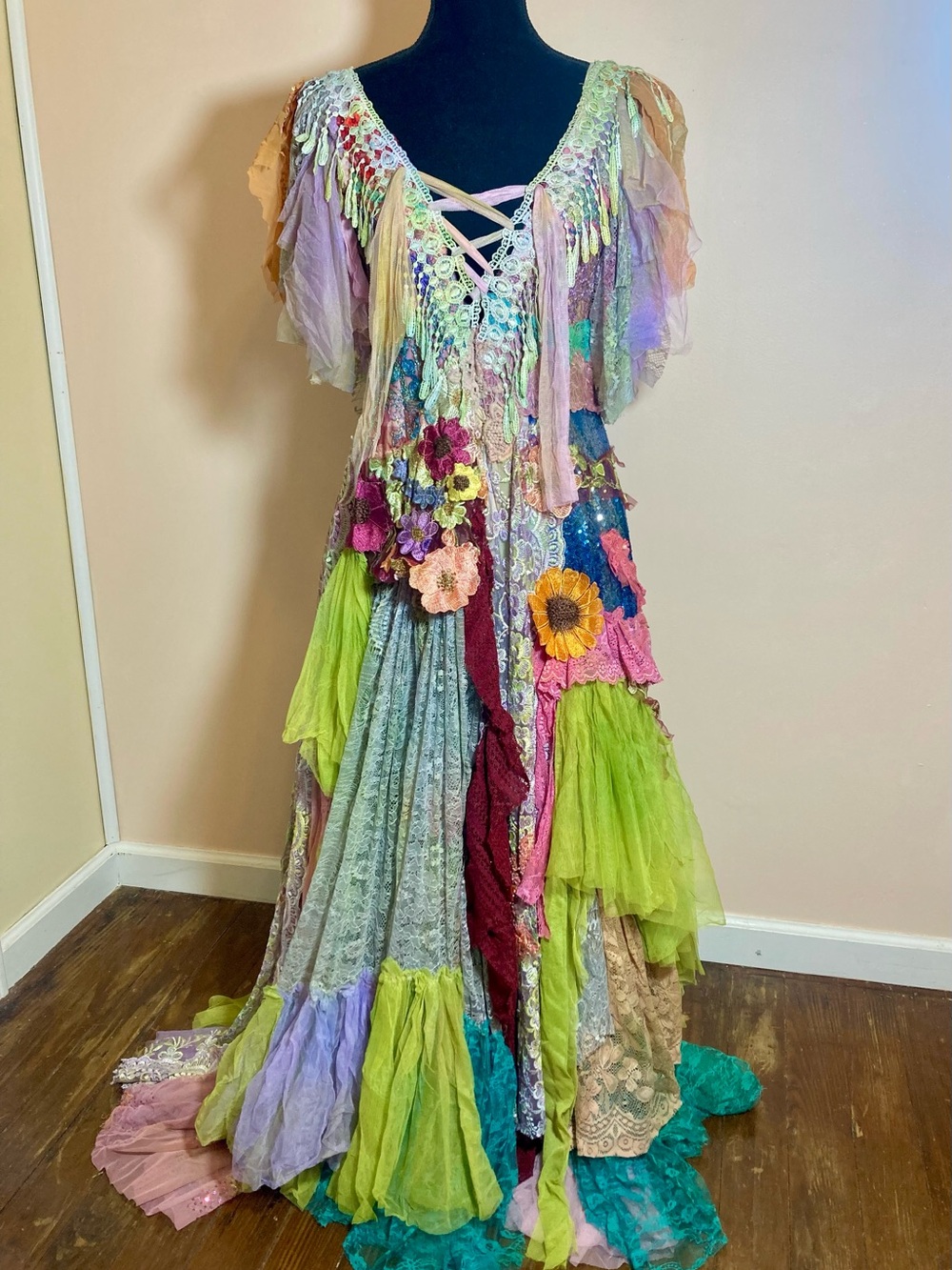 Bohemian Floral Patchwork Maxi Dress in Pastel Multi - Picture 6 of 6